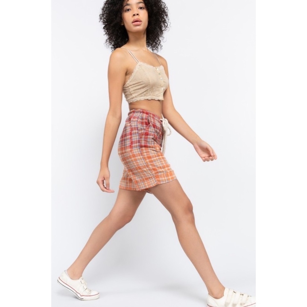 POL Red & Orange Plaid Rope Tie Cotton Bermuda Shorts - Picture 3 of 9